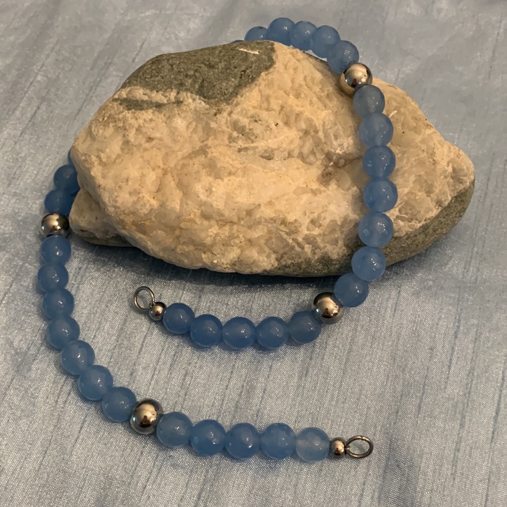 Tocara JoAn Light blue jade - 10mm Stainless Steel Beaded strand: approx 17.25